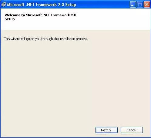 Окно инсталляции .NET Framework 2.0.