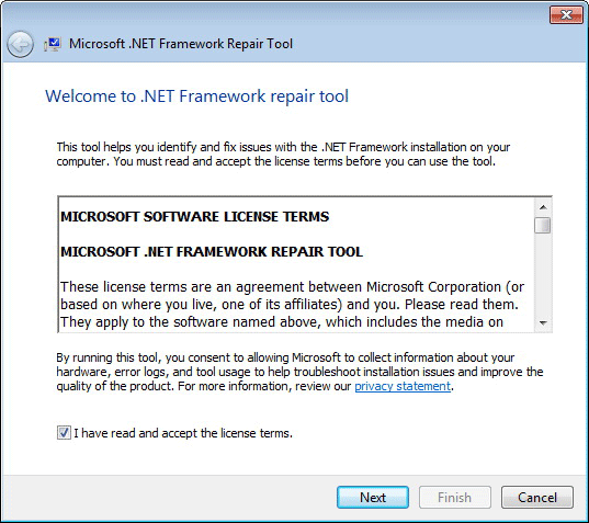 Инструмент Repair для .NET Framework 2.0.