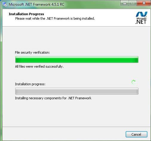 Процесс инсталляции .NET Framework 4.5.1.