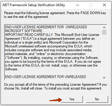 Запрос о согласии с условиями лицензии Setup Verification Tool